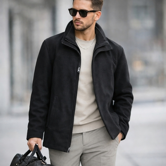 Calvin Klein Wool and Quilted Lining Double Zip Jacket Black Men's Large